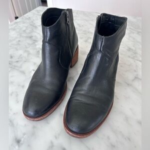 Kork-Ease Black Leather Ankle Boots with Wood Heel